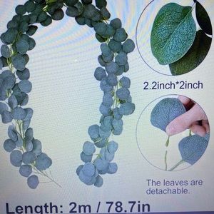 Decorations eucalyptus vines, eucal. faux branch, tassel string curtain metallic